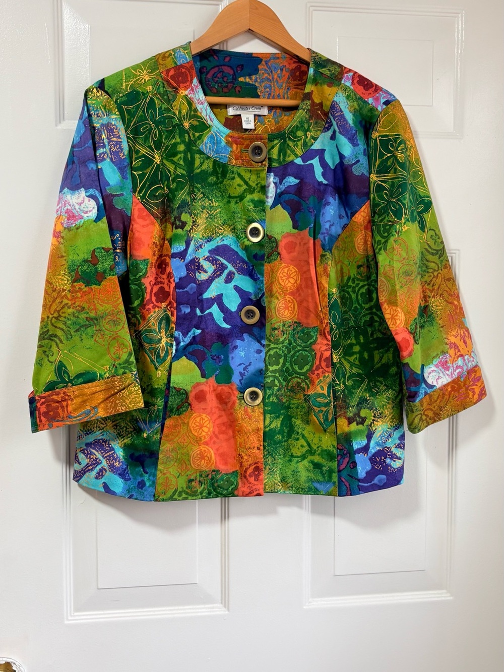 Coldwater Creek Multicolor Patchwork Jacket in Green & Blue Plus 16